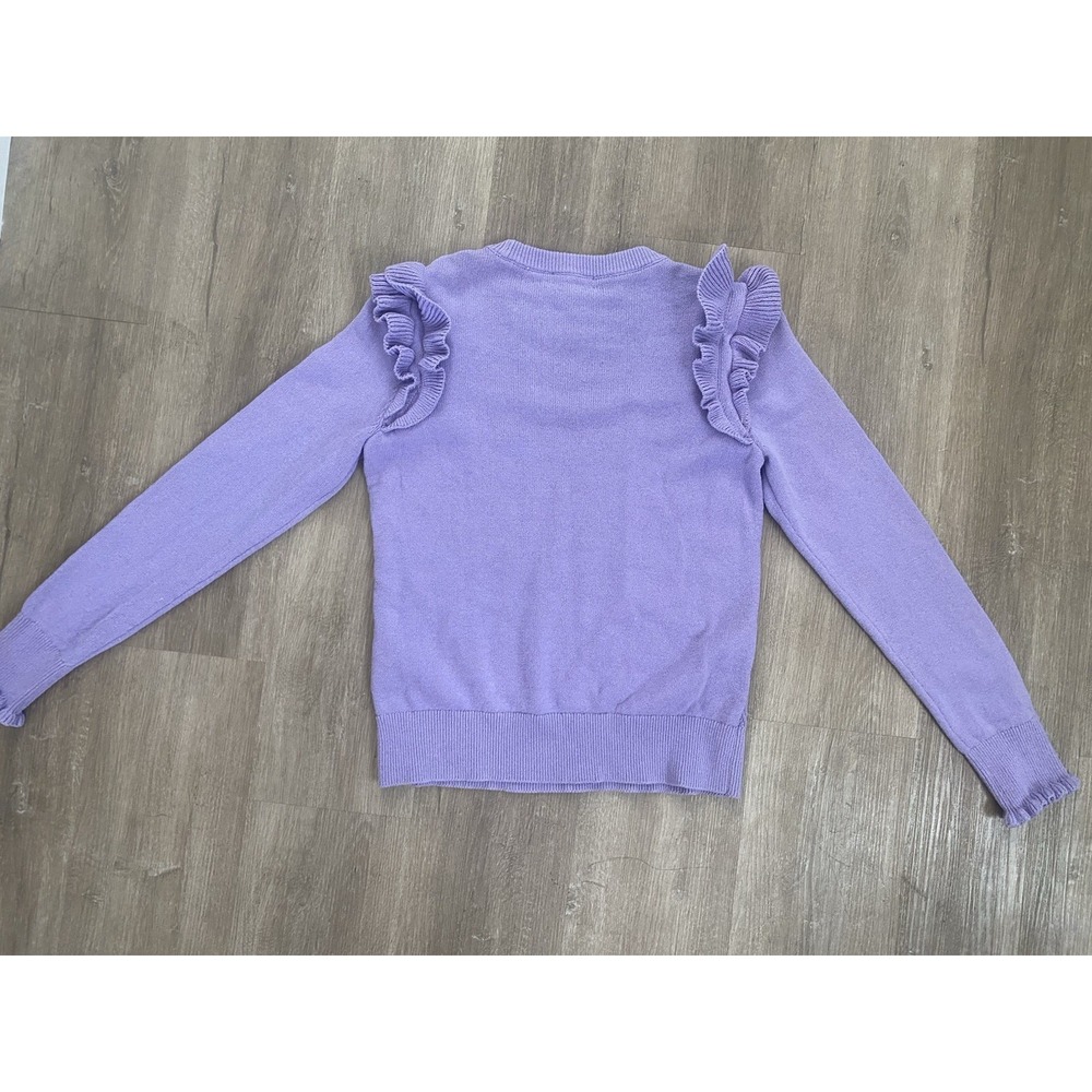 Lavender Fields Ruffle Floral Sweater Sz M Shirt Cottage Cozy Girly Soft Grandma - Picture 10 of 10